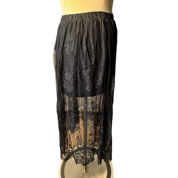 POL NEW Boho Goth Midi Lace Small Black Sheer Layered Skirt Festival Cosplay - Picture 6 of 7